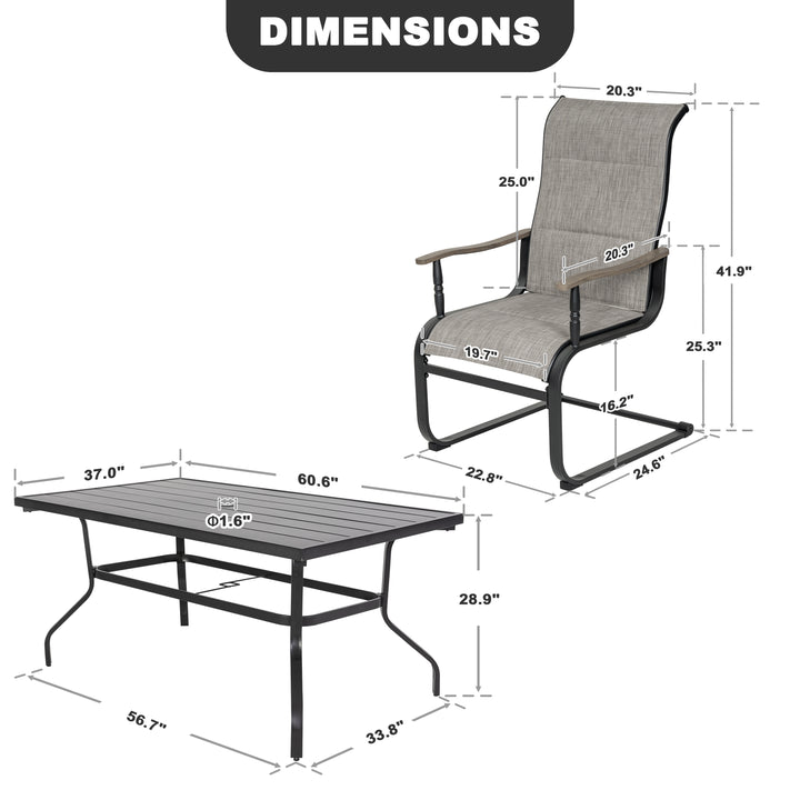 7-Piece Patio Dining Set, C-Spring Motion, Wood-Grain Armrests