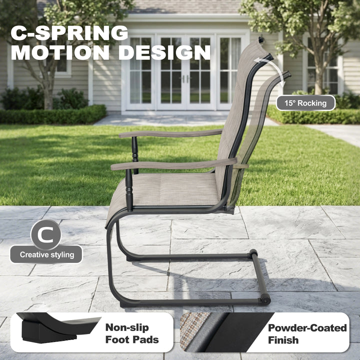 7-Piece Patio Dining Set, C-Spring Motion, Wood-Grain Armrests