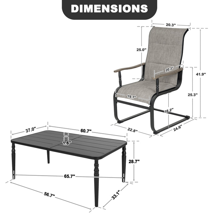 7-Piece Outdoor Dining Set with Padded Textilene C-Spring Motion Chairs