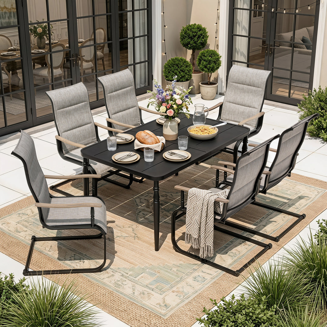 7-Piece Outdoor Dining Set with Padded Textilene C-Spring Motion Chairs