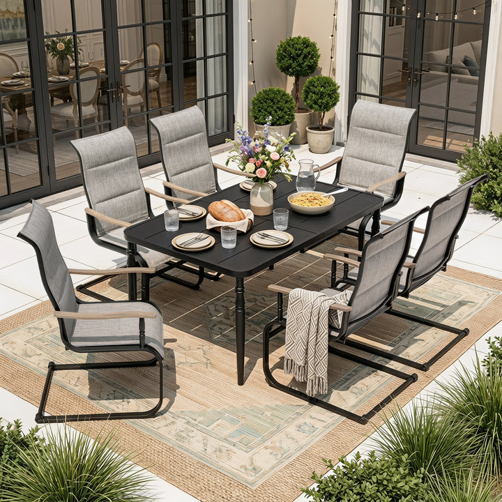7-Piece Outdoor Dining Set with Padded Textilene C-Spring Motion Chairs