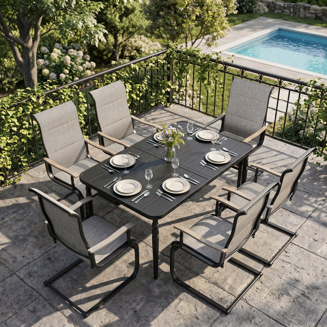 7-Piece Outdoor Dining Set with Padded Textilene C-Spring Motion Chairs