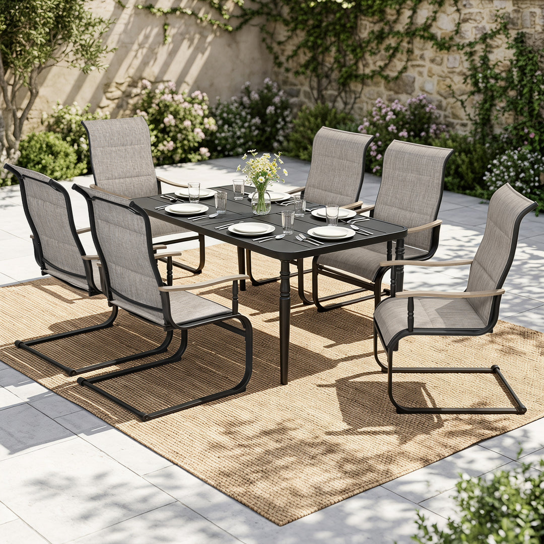 7-Piece Outdoor Dining Set with Padded Textilene C-Spring Motion Chairs