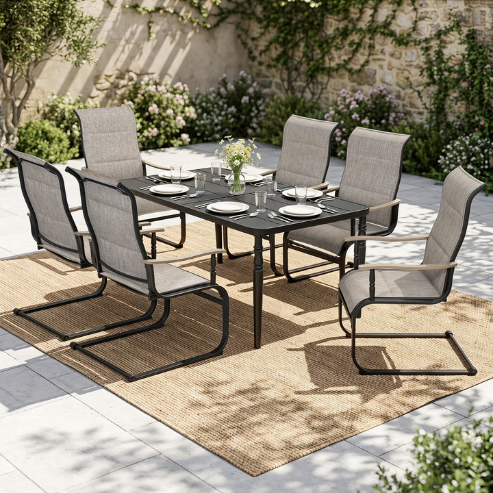 7-Piece Outdoor Dining Set with Padded Textilene C-Spring Motion Chairs