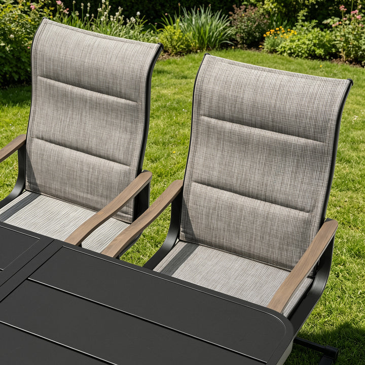 7-Piece Outdoor Dining Set with Padded Textilene C-Spring Motion Chairs
