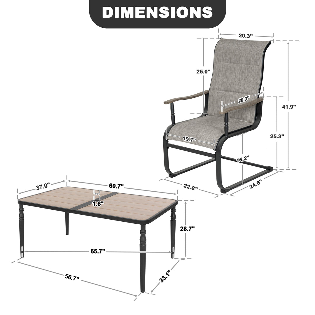 7-Piece Outdoor Dining Set with Padded Textilene C-Spring Motion Chairs