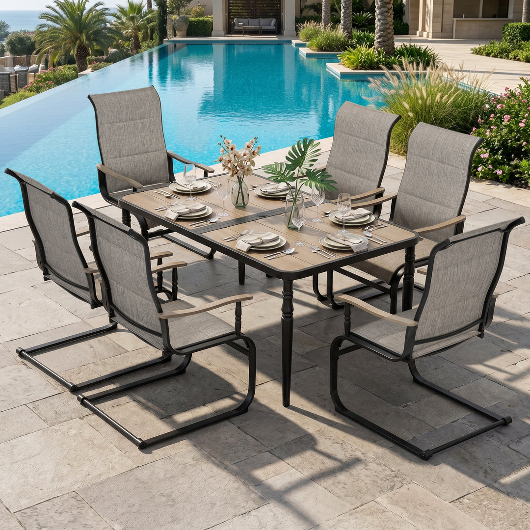 7-Piece Outdoor Dining Set with Padded Textilene C-Spring Motion Chairs