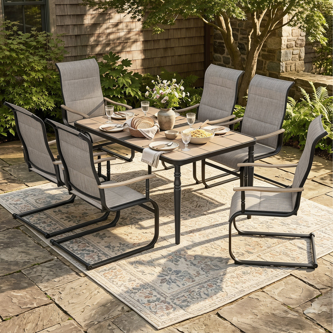 7-Piece Outdoor Dining Set with Padded Textilene C-Spring Motion Chairs