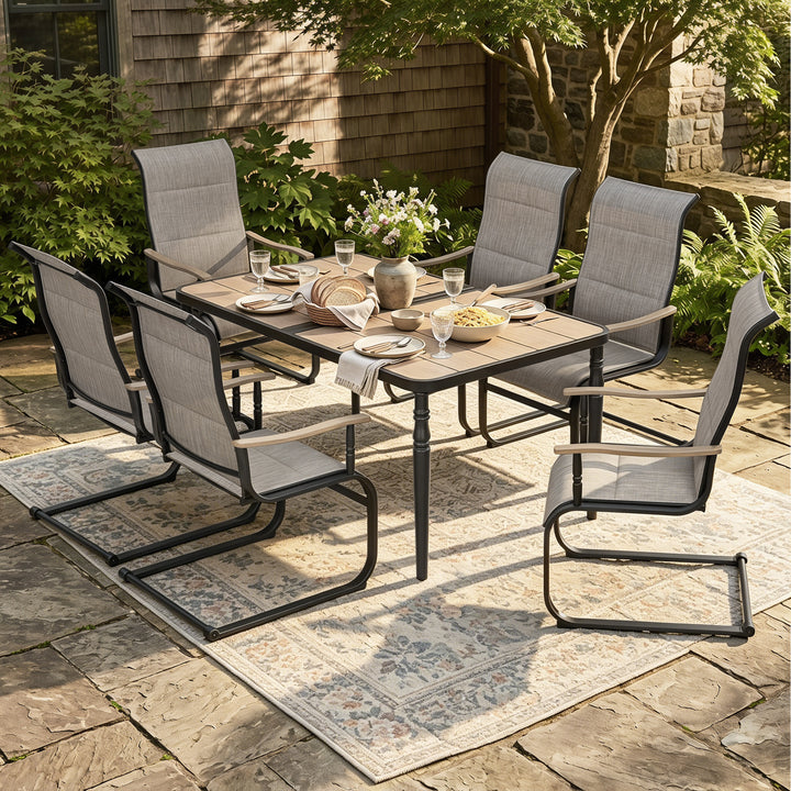 7-Piece Outdoor Dining Set with Padded Textilene C-Spring Motion Chairs