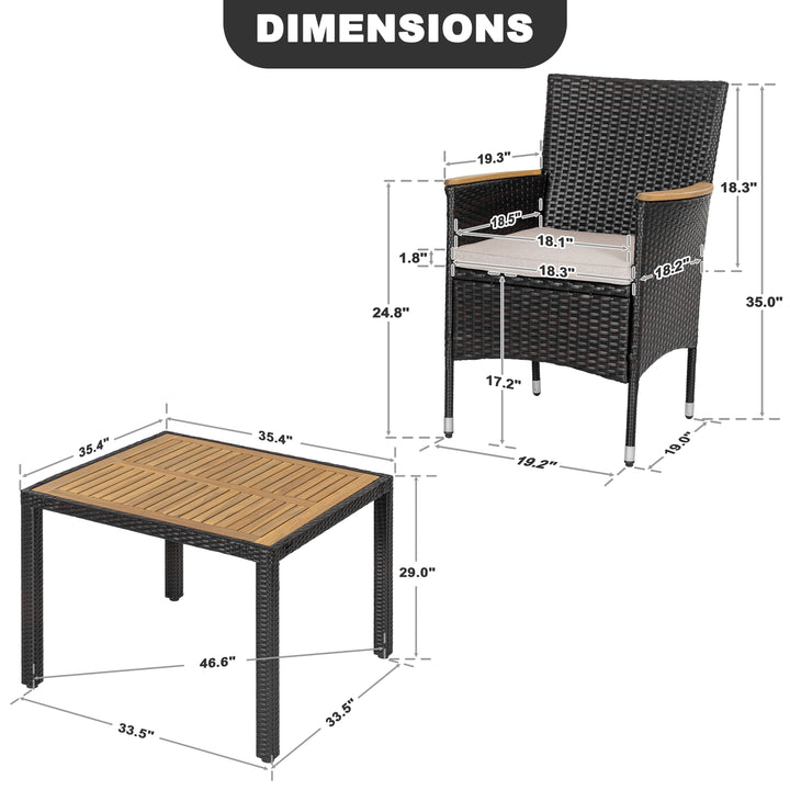 5-Piece Acacia Wood Wicker Patio Dining Set with Cushions