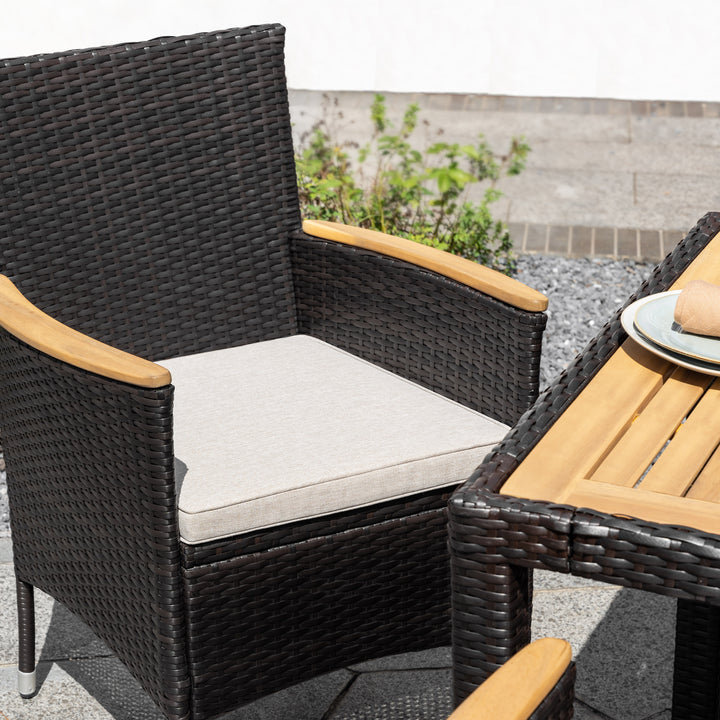 5-Piece Acacia Wood Wicker Patio Dining Set with Cushions