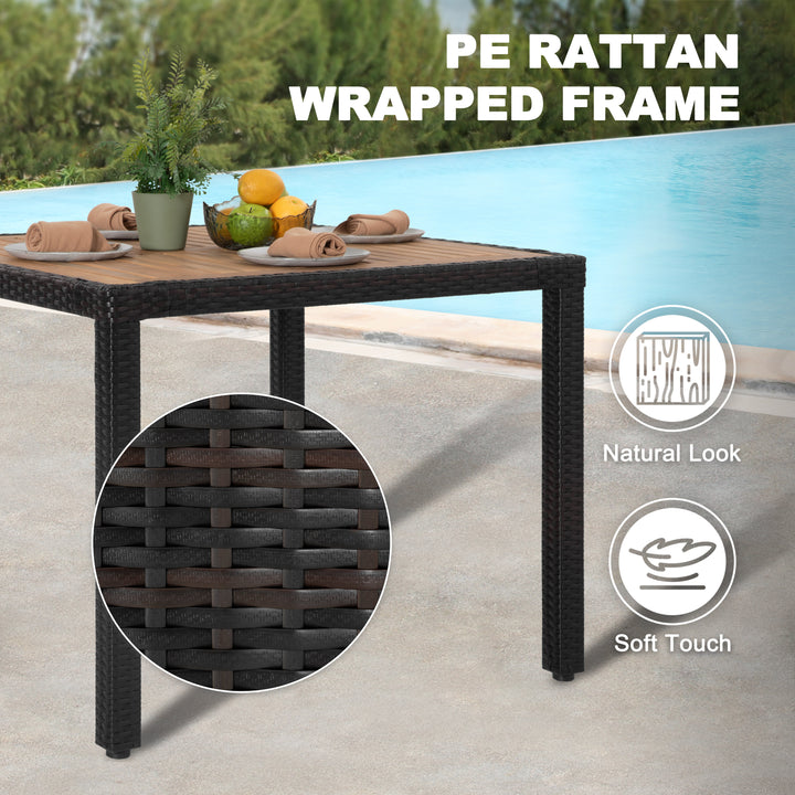 5-Piece Acacia Wood Wicker Patio Dining Set with Cushions