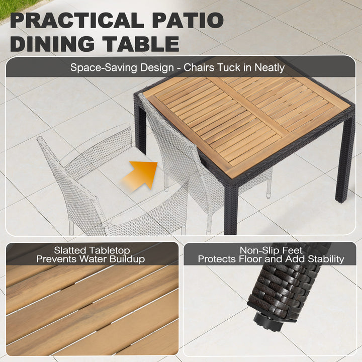 5-Piece Acacia Wood Wicker Patio Dining Set with Cushions