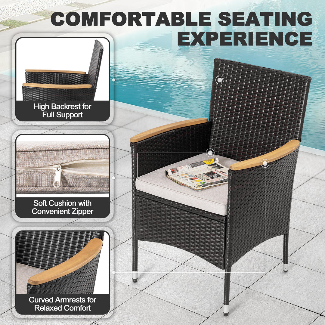 5-Piece Acacia Wood Wicker Patio Dining Set with Cushions