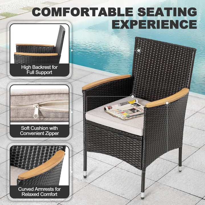 5-Piece Acacia Wood Wicker Patio Dining Set with Cushions
