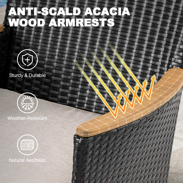 5-Piece Acacia Wood Wicker Patio Dining Set with Cushions