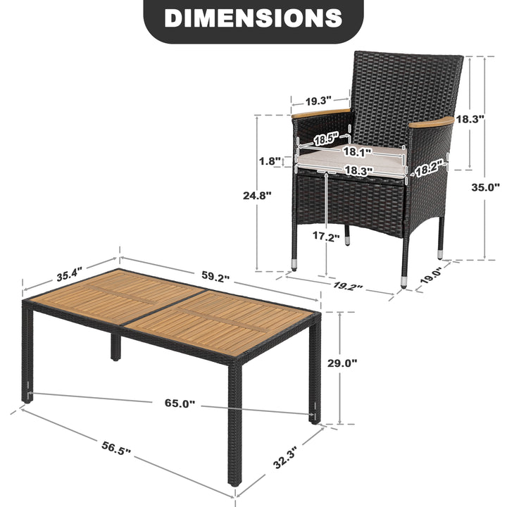 7-Piece Acacia Wood Wicker Patio Dining Set with Cushions