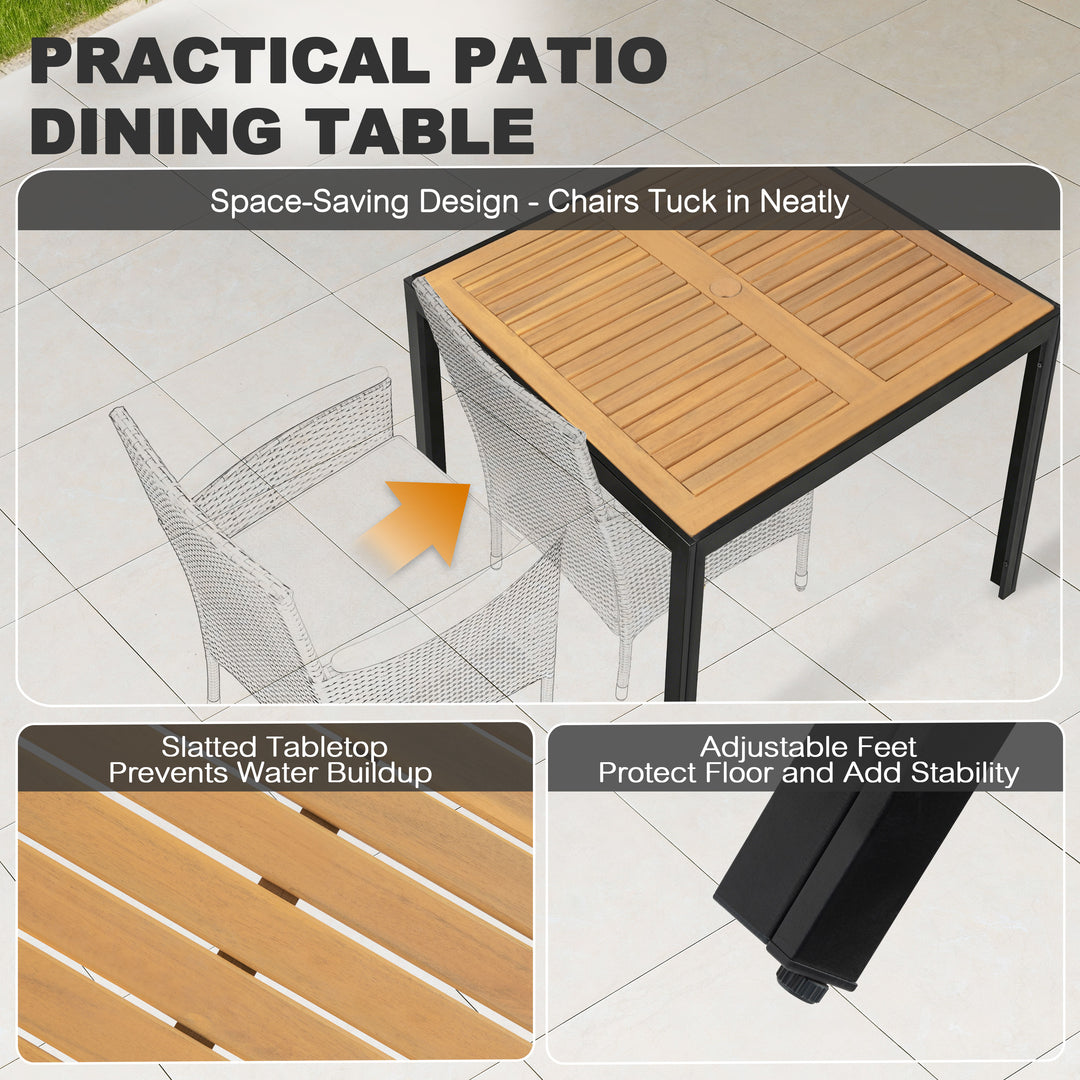 5PCS Acacia Wood Wicker Patio Dining Set with Umbrella Hole