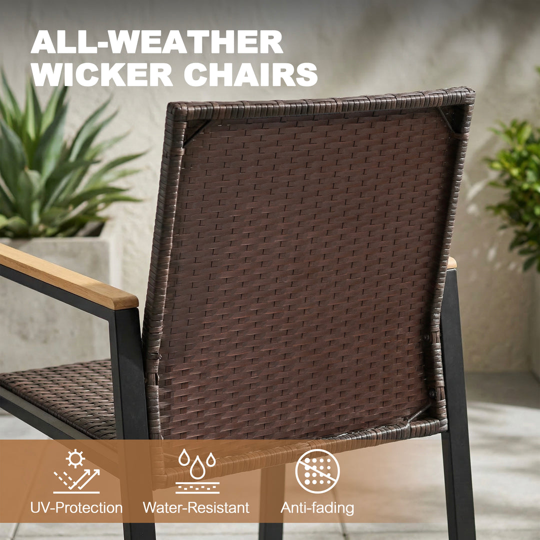 5PCS Acacia Wood Wicker Patio Dining Set with Umbrella Hole