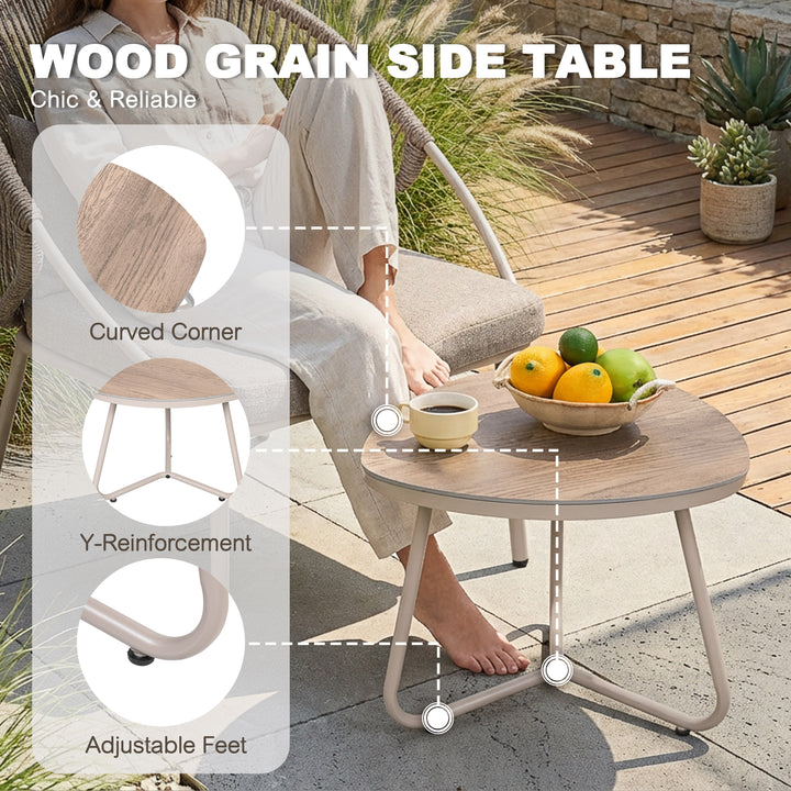 3PCS PE Wicker Patio Bistro Set with Zippered Cushions, Wood-Grain Tabletop
