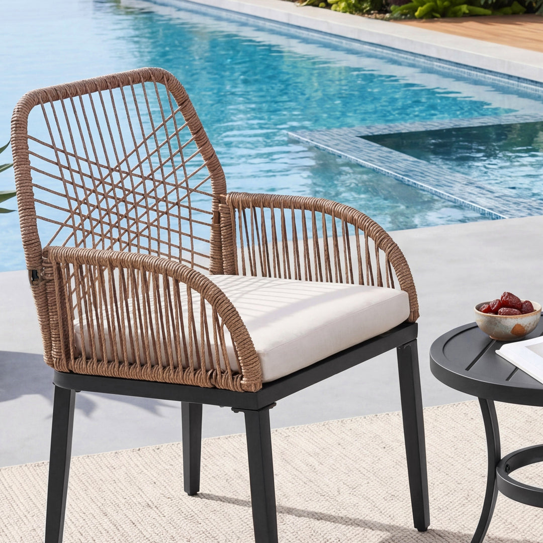 3-Piece Rattan Outdoor Bistro Set with Cushions and Coffee Table