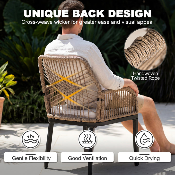 5PCS Rattan Metal Patio Dining Set with Umbrella Hole, Zippered Cushions