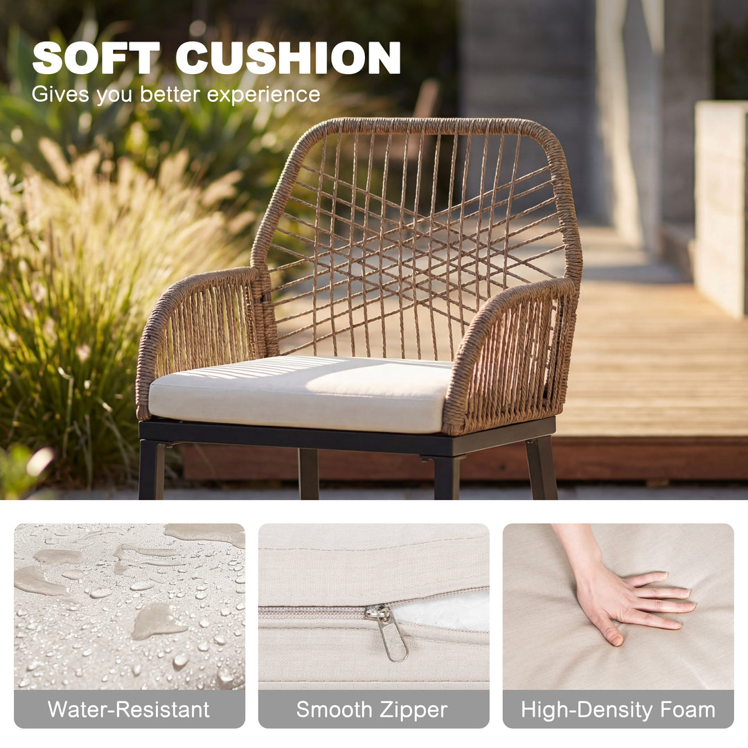 5PCS Rattan Metal Patio Dining Set with Umbrella Hole, Zippered Cushions