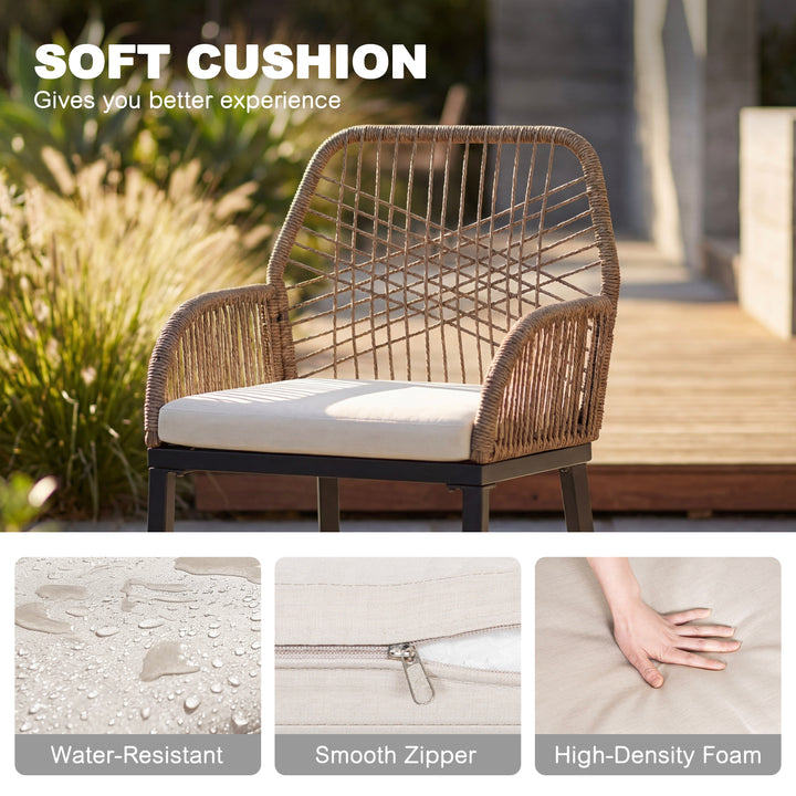 5PCS Rattan Metal Patio Dining Set with Umbrella Hole, Zippered Cushions