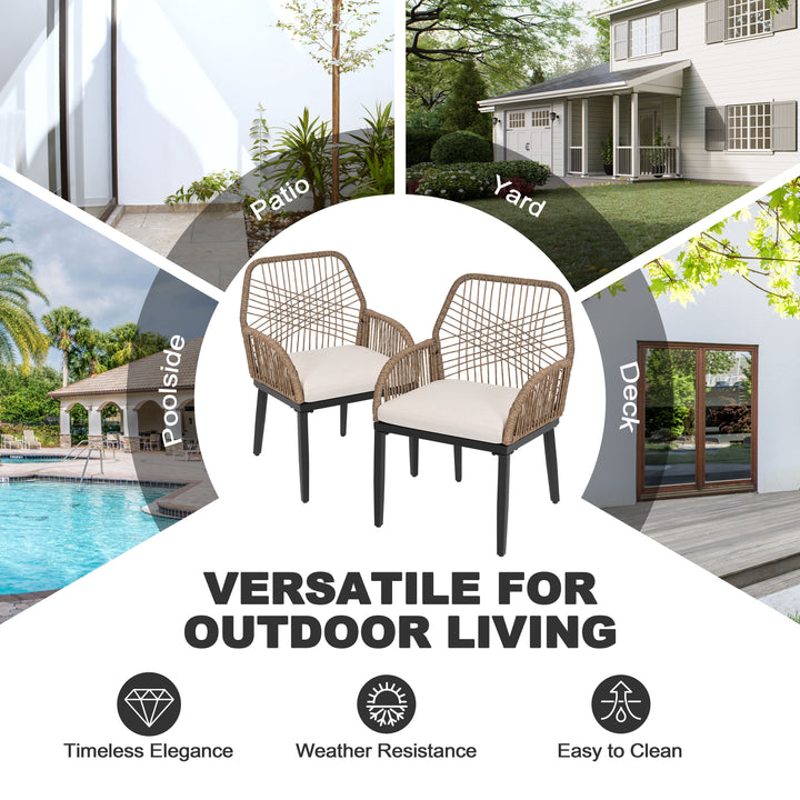 5PCS Rattan Metal Patio Dining Set with Umbrella Hole, Zippered Cushions