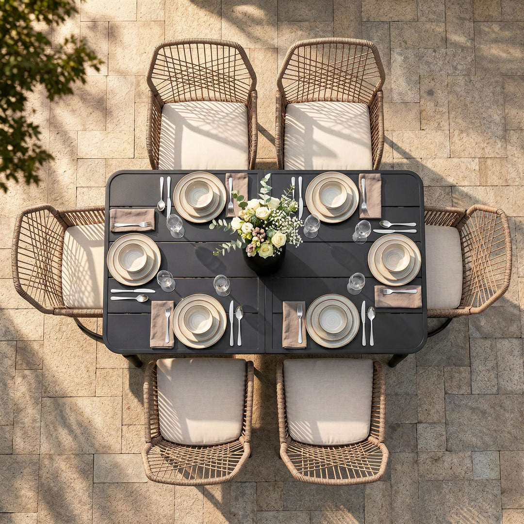 Outdoor 7-Piece Twisted Rattan Dining Set with Cushions, Swivel Design