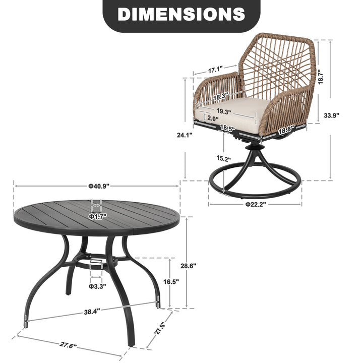 Nuu Garden 5-Piece Patio Dining Set with Beige Cushions, Brown and Black