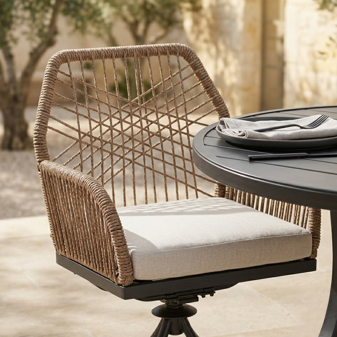 Nuu Garden 5-Piece Patio Dining Set with Beige Cushions, Brown and Black