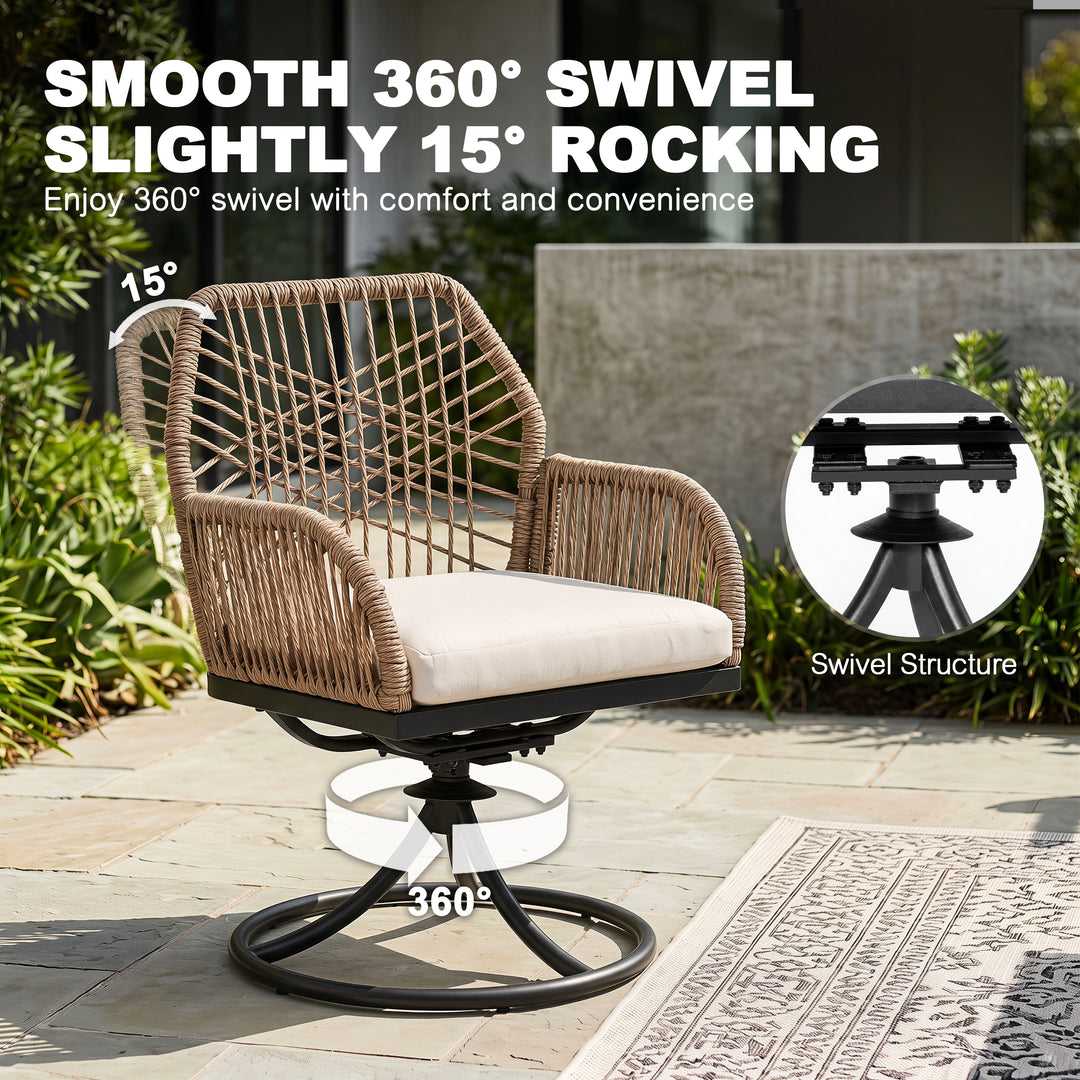 Nuu Garden 5-Piece Patio Dining Set with Beige Cushions, Brown and Black