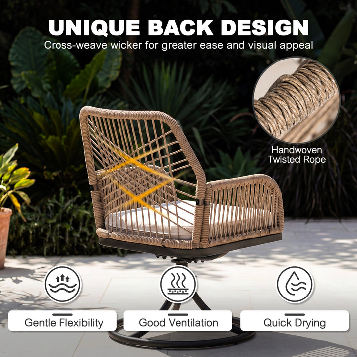 Nuu Garden 5-Piece Patio Dining Set with Beige Cushions, Brown and Black