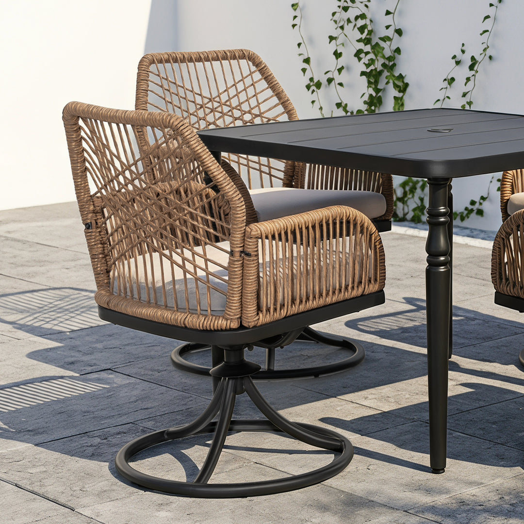 5-Piece Outdoor Dining Set, Twisted Rattan Swivel Chairs with Cushions
