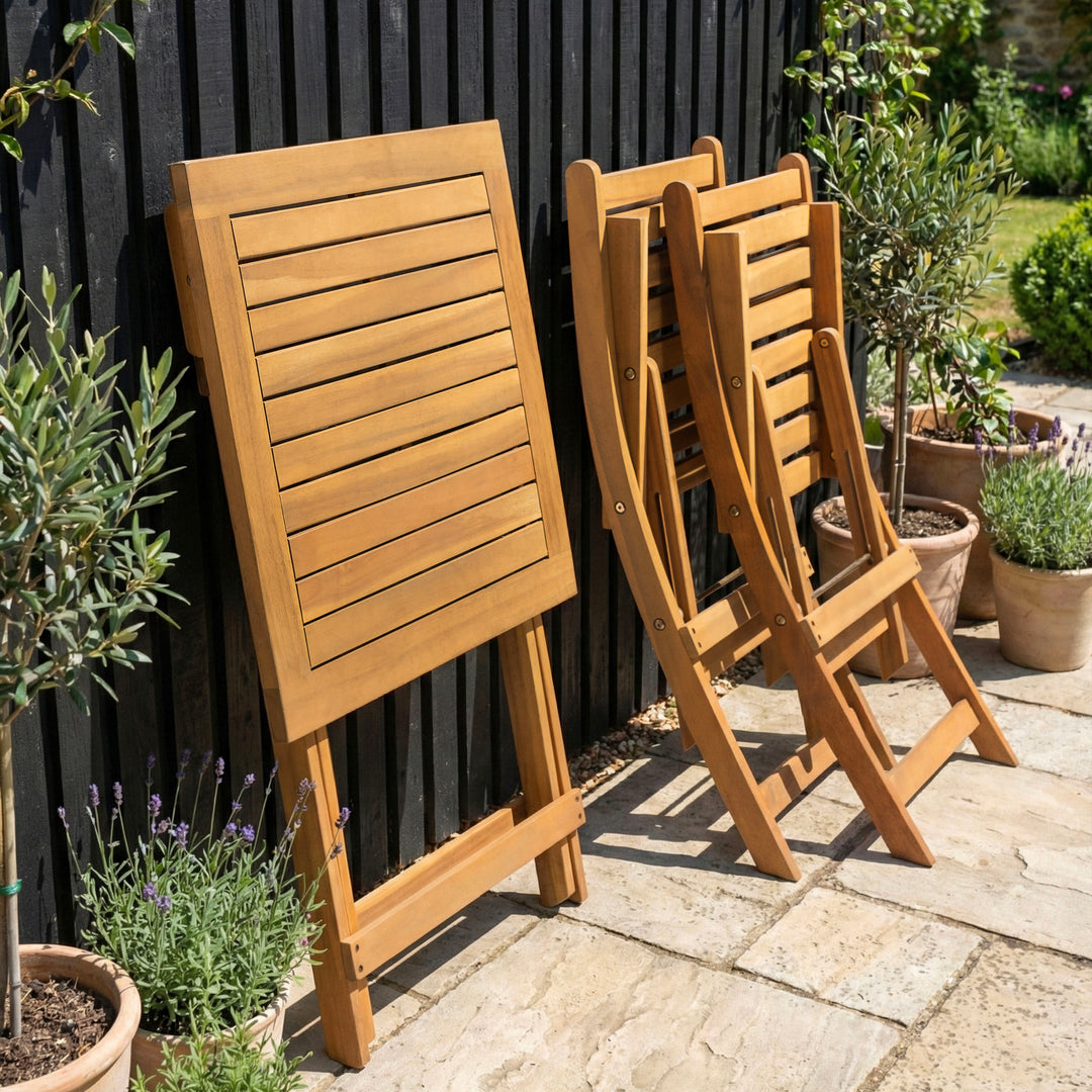 Acacia Wood 3PCS Patio Bistro Set with Removable Cushions, Foldable Design