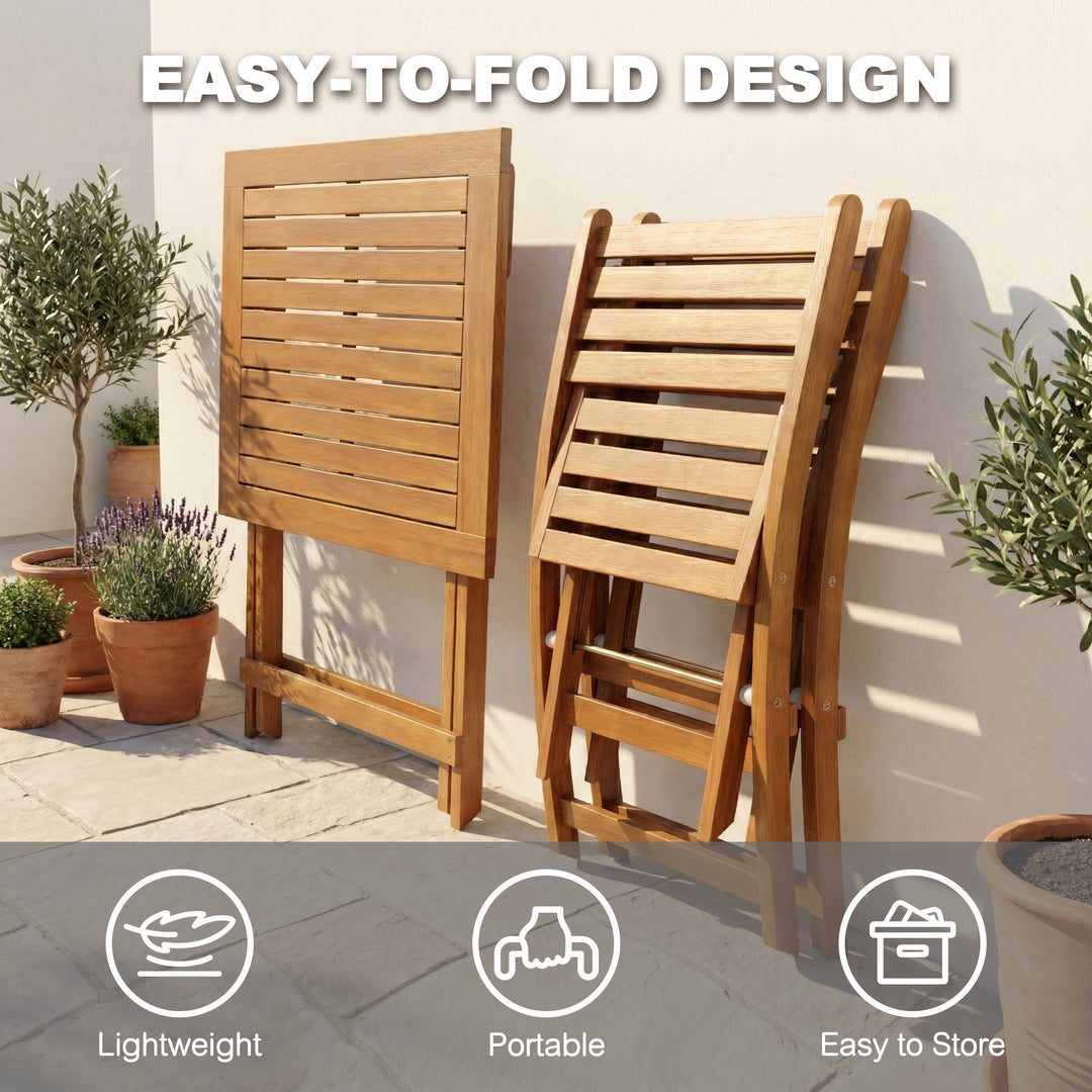 Acacia Wood 3PCS Patio Bistro Set with Removable Cushions, Foldable Design