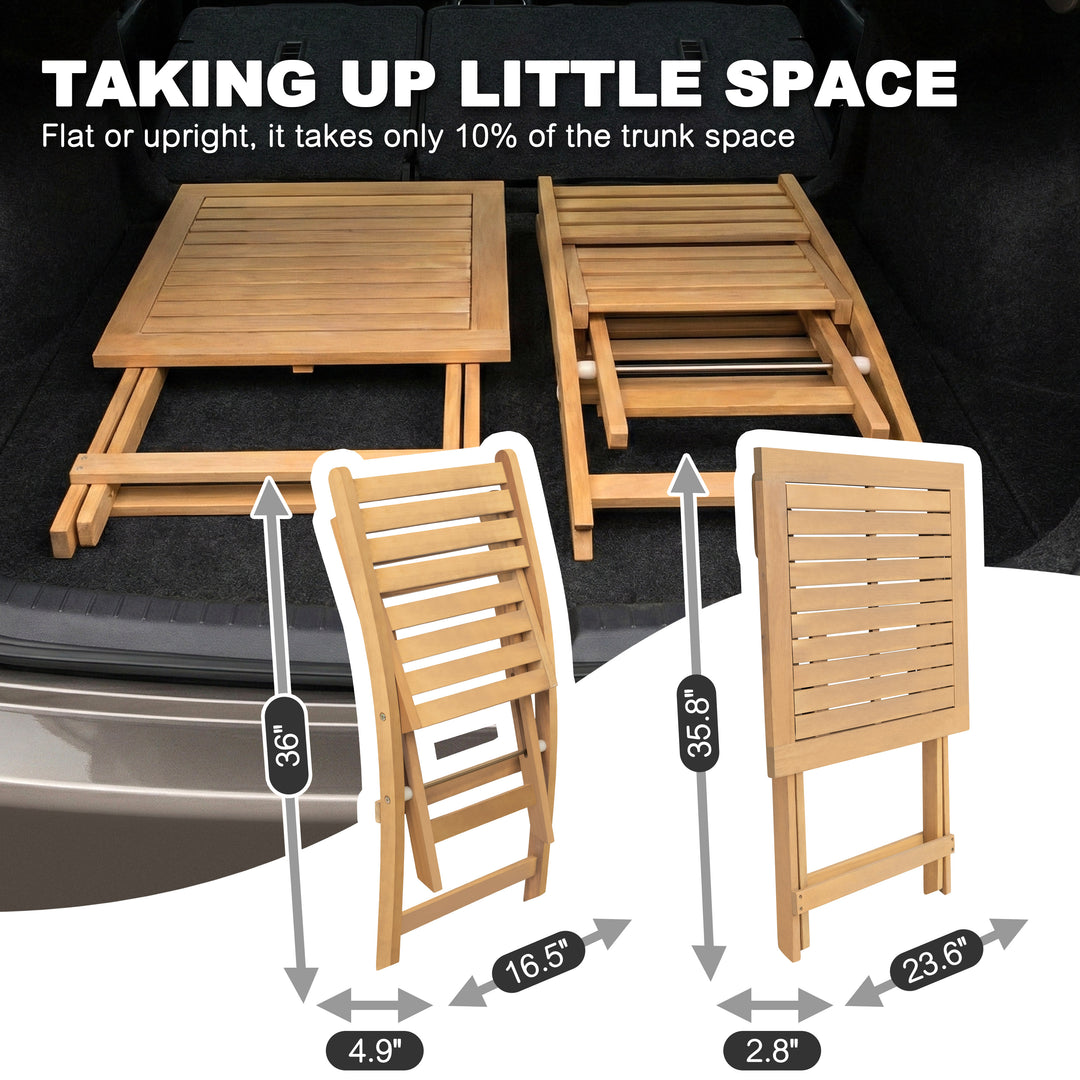 Acacia Wood 3PCS Patio Bistro Set with Removable Cushions, Foldable Design