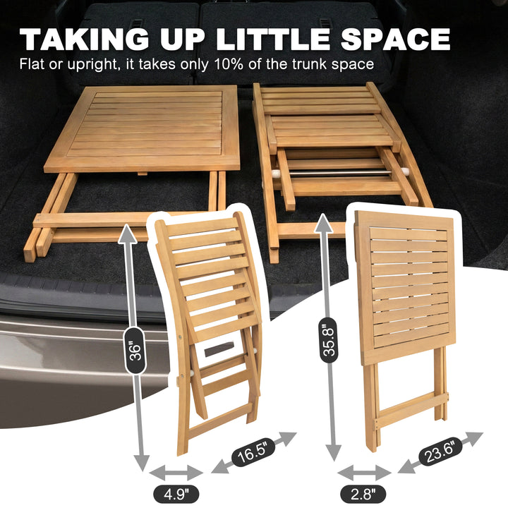 Acacia Wood 3PCS Patio Bistro Set with Removable Cushions, Foldable Design