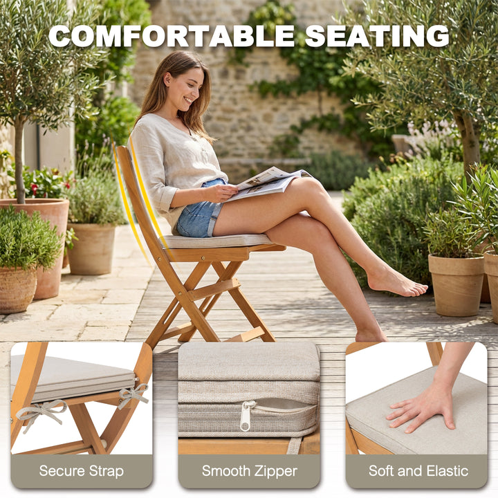 Acacia Wood 3PCS Patio Bistro Set with Removable Cushions, Foldable Design