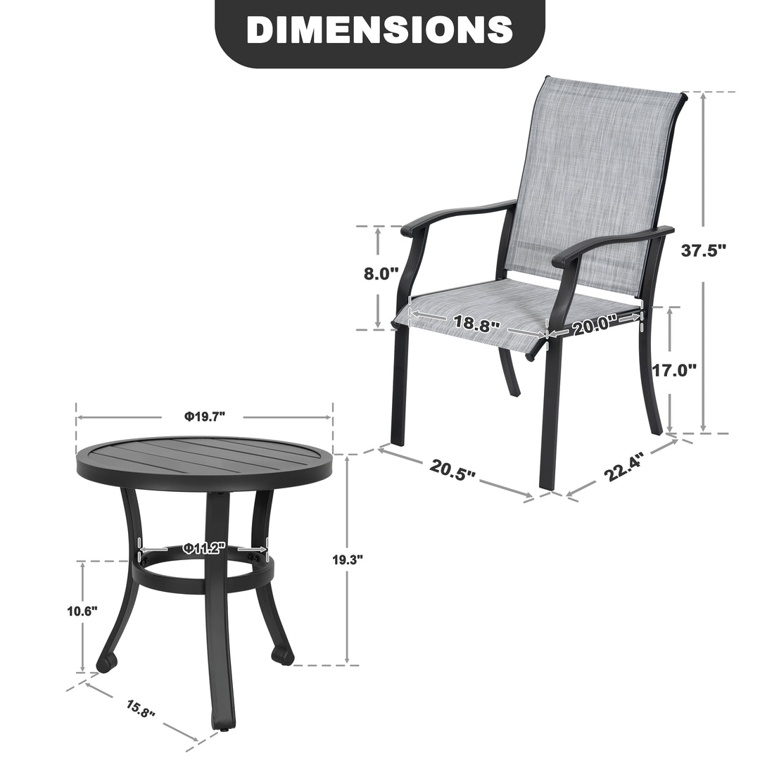 3-Piece Outdoor Bistro Set, Breathable Textilene, Durable Iron Frame