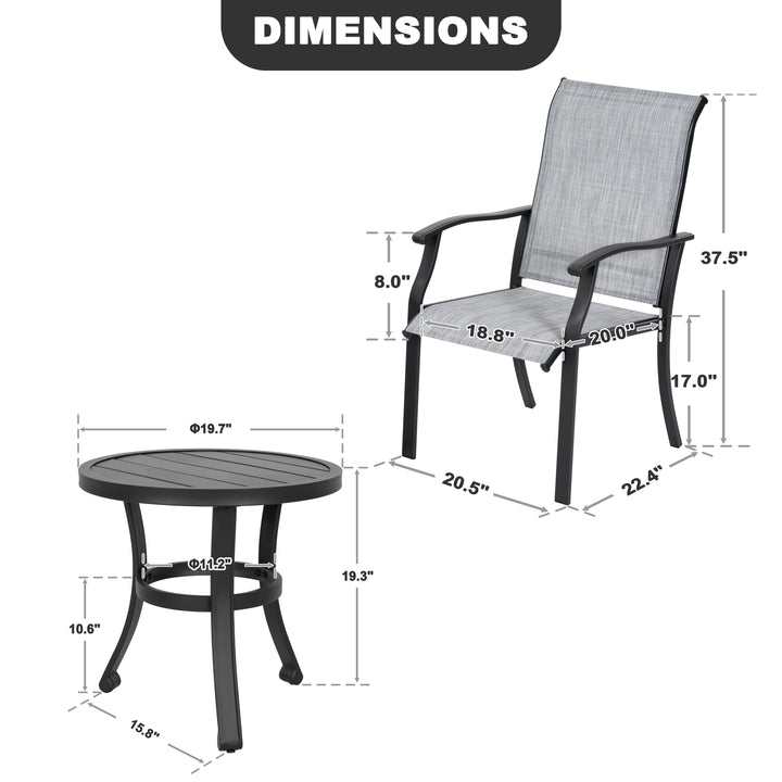 3-Piece Outdoor Bistro Set, Breathable Textilene, Durable Iron Frame