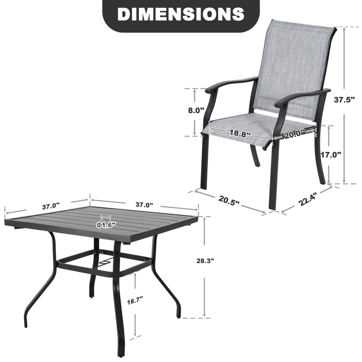 5-Piece Patio Textilene Dining Set with Umbrella Hole, Powder Coating