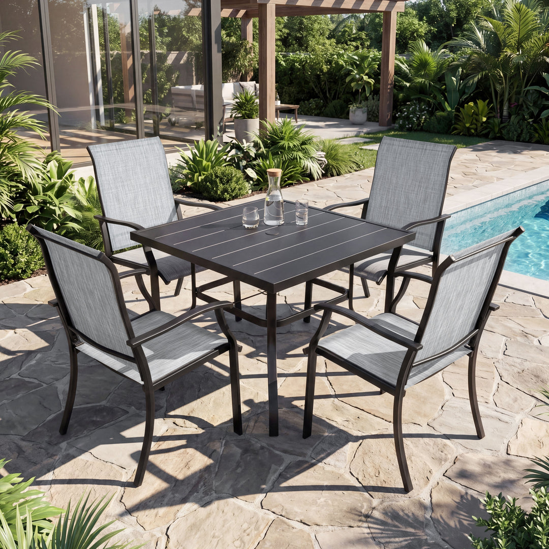 5-Piece Patio Textilene Dining Set with Umbrella Hole, Powder Coating