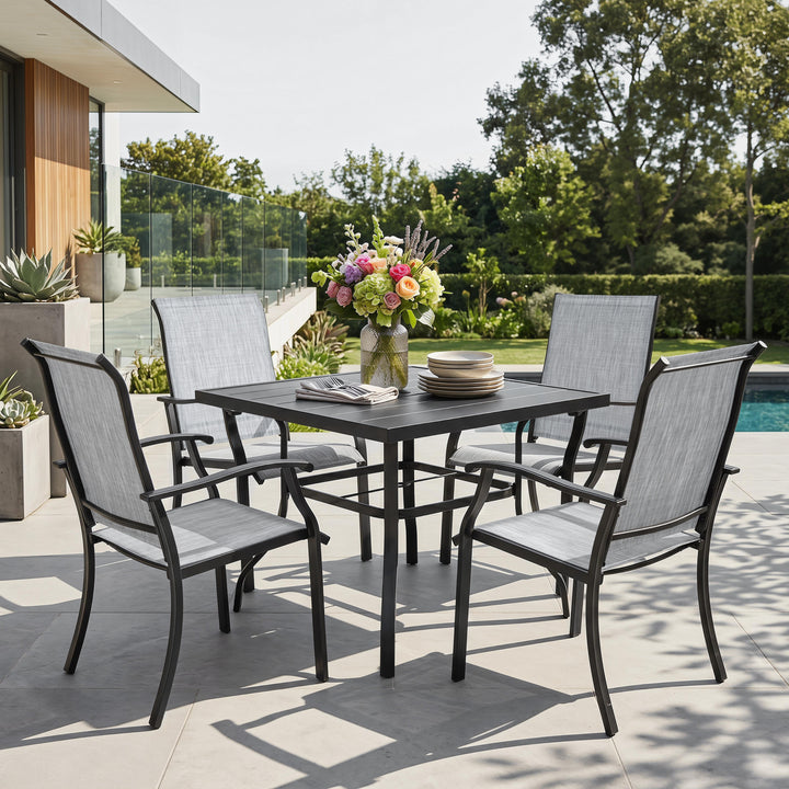 5-Piece Patio Textilene Dining Set with Umbrella Hole, Powder Coating