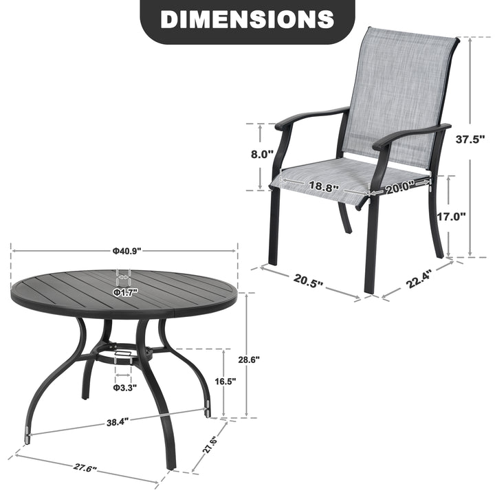 5-Piece Patio Textilene Dining Set with Umbrella Hole, Powder Coating