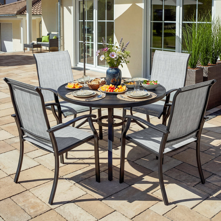 5-Piece Patio Textilene Dining Set with Umbrella Hole, Powder Coating