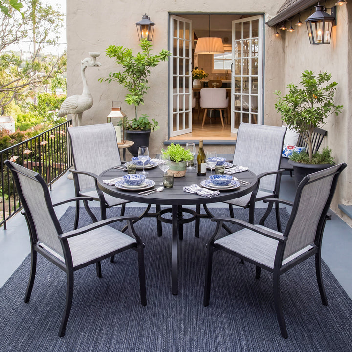 5-Piece Patio Textilene Dining Set with Umbrella Hole, Powder Coating