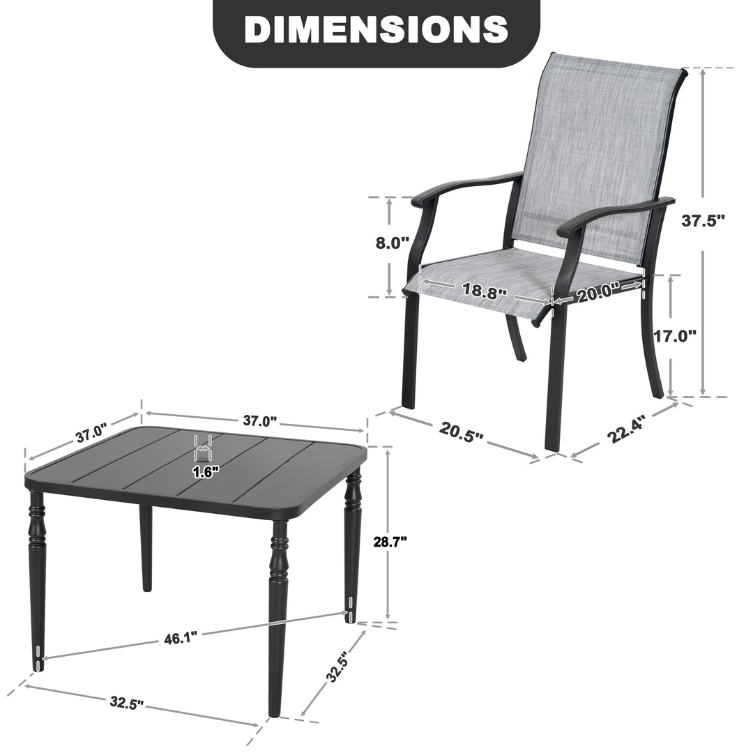 5-Piece Patio Textilene Dining Set with Umbrella Hole, Powder Coating