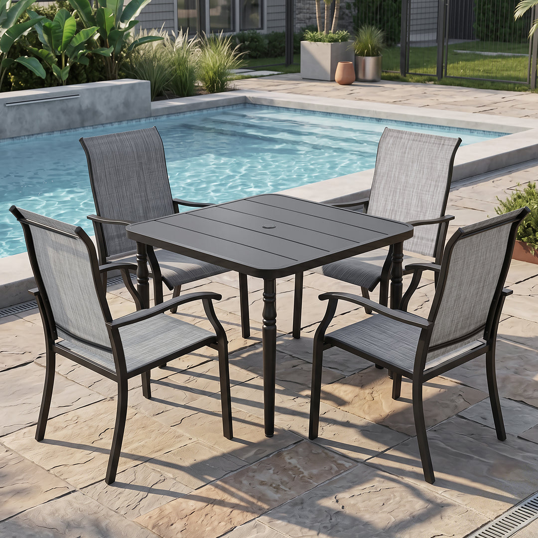 5-Piece Patio Textilene Dining Set with Umbrella Hole, Powder Coating